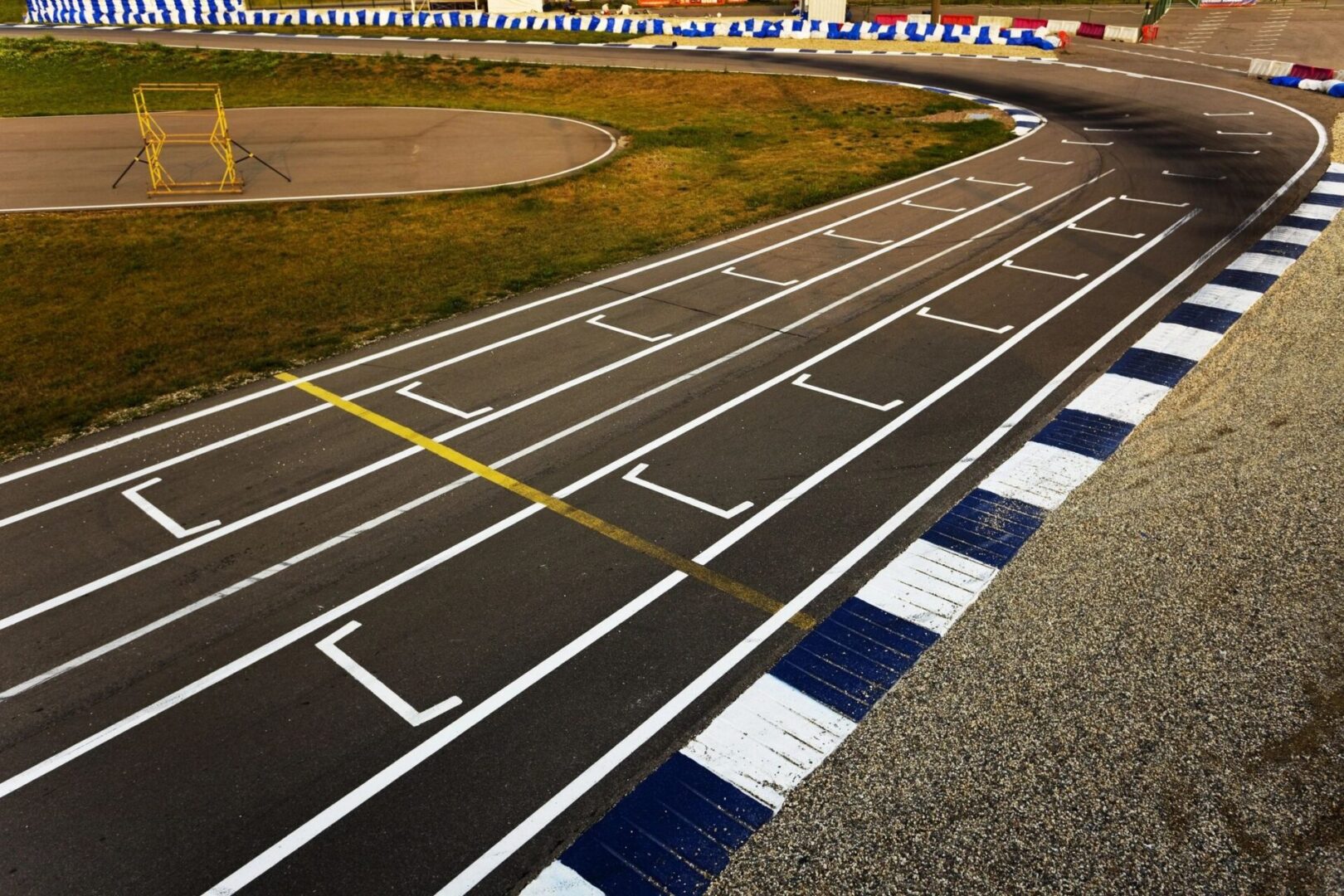 A race track with a lot of lines painted on it